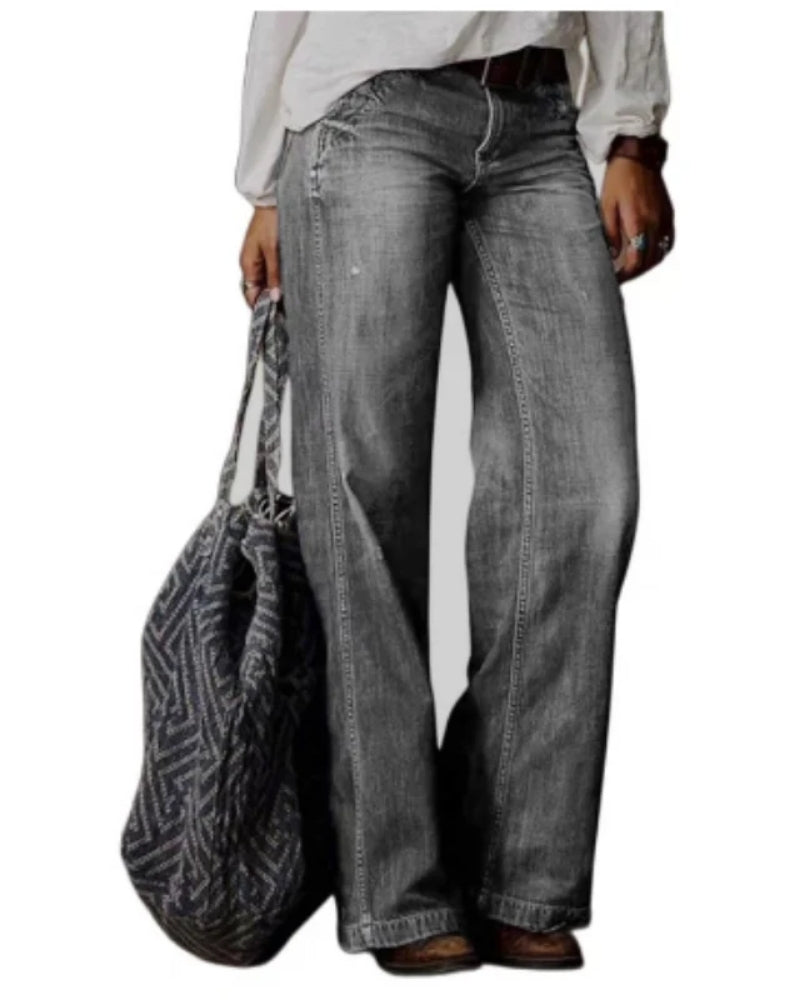 Retro Damen High-Waist Jeans mit weitem Bein | Schlagstil