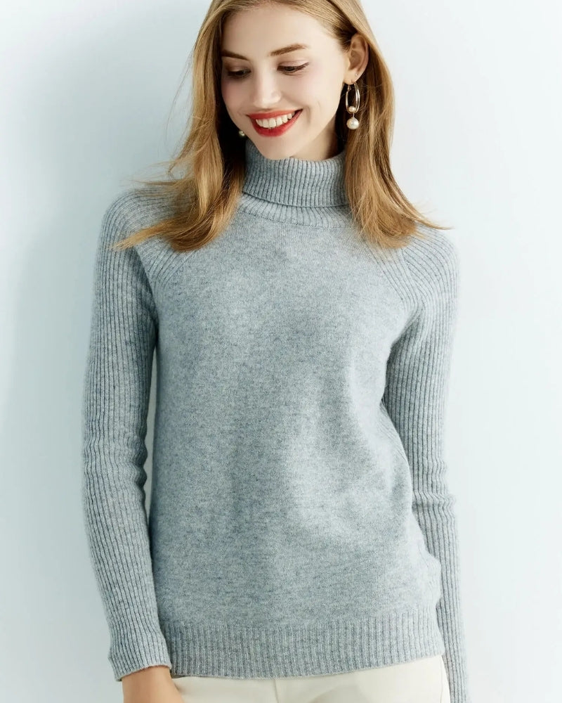 Rollkragenpullover Damen – Pullover aus 100% Merinowolle für Herbst und Winter