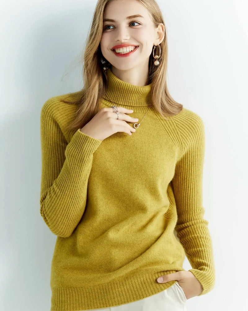 Rollkragenpullover Damen – Pullover aus 100% Merinowolle für Herbst und Winter