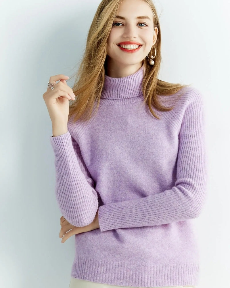 Rollkragenpullover Damen – Pullover aus 100% Merinowolle für Herbst und Winter