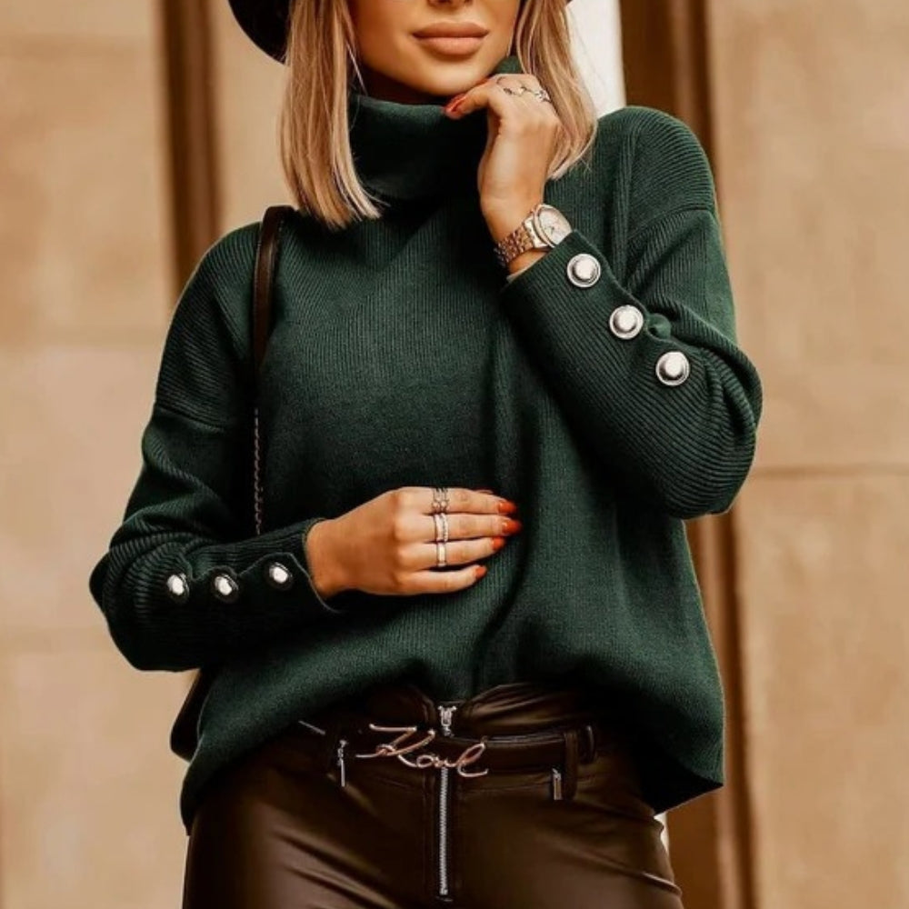 Rollkragenpullover für Damen mit Knopfleiste am Ärmel