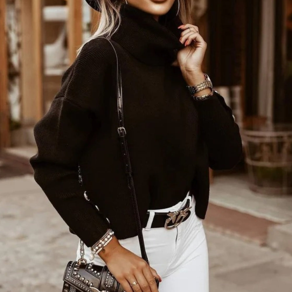 Rollkragenpullover für Damen mit Knopfleiste am Ärmel