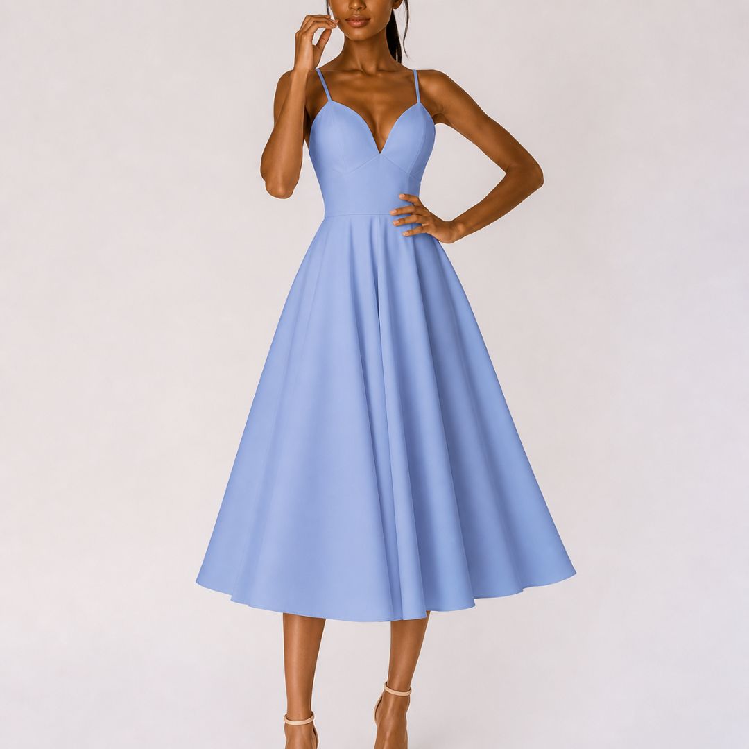 Rosalie | Damen Midi Kleid Für Hochzeitsgast Mit Trägern
