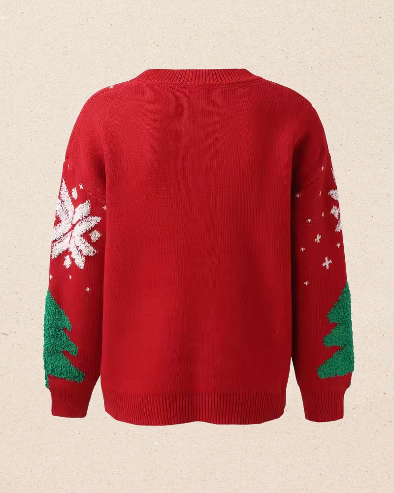 Roter Pullover mit Weihnachtsbaum-Motiv – Festlicher Strick für Damen