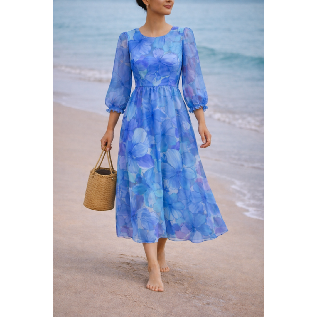 Sabine | Damen Midi Kleid Mit Blumen Print Für Hochzeit