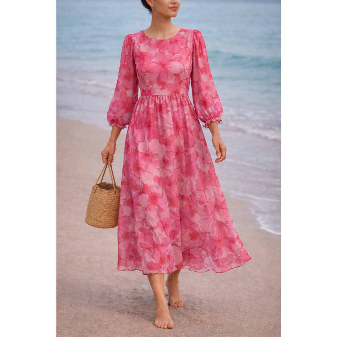 Sabine | Damen Midi Kleid Mit Blumen Print Für Hochzeit