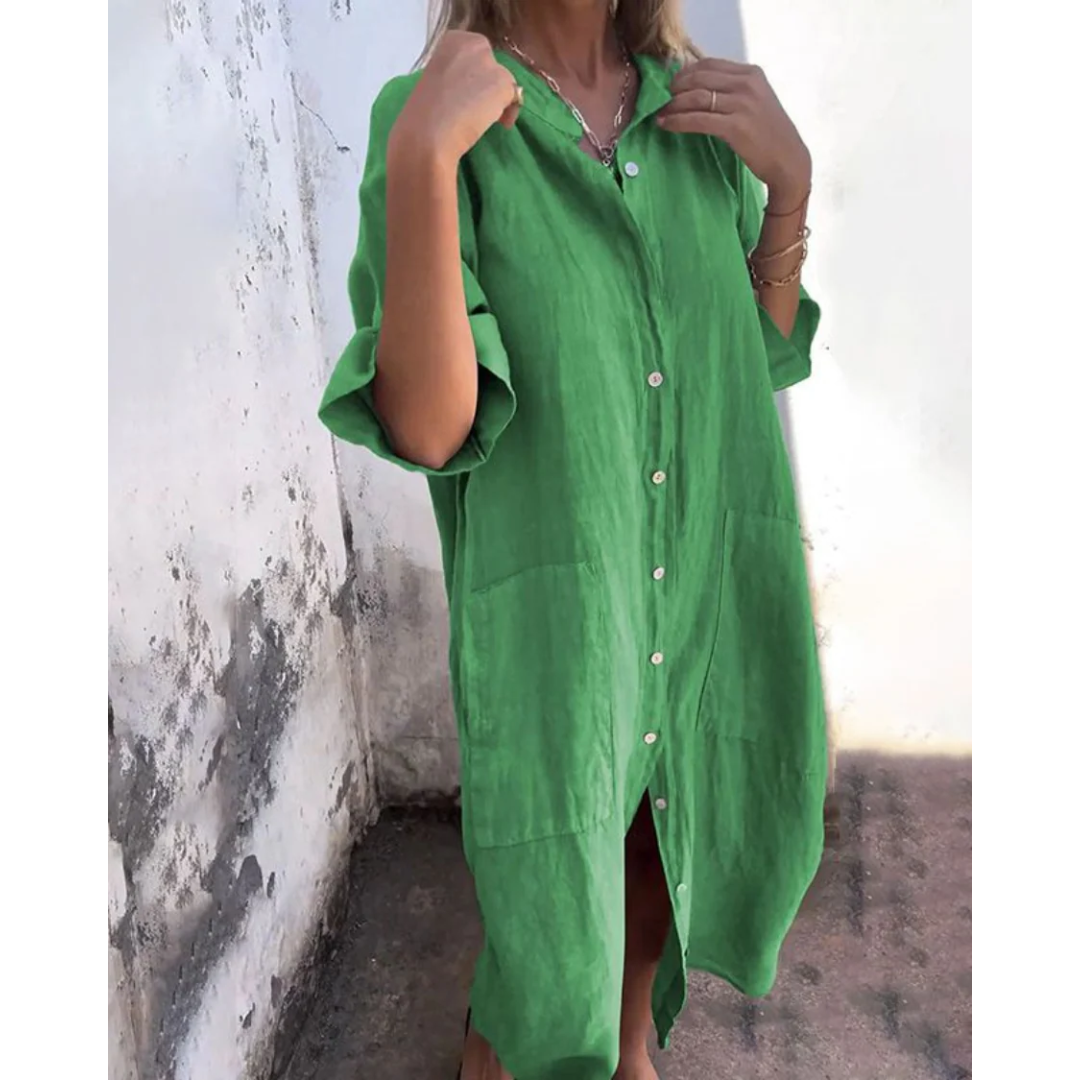 Samara | Damen Maxikleid Boho Langarm Sommer Knöpfe