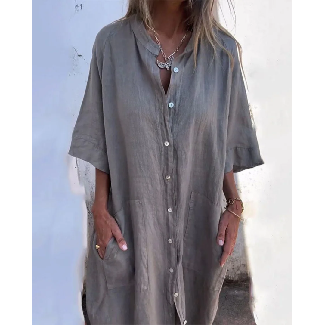 Samara | Damen Maxikleid Boho Langarm Sommer Knöpfe