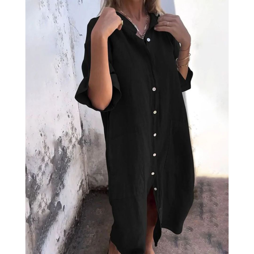 Samara | Damen Maxikleid Boho Langarm Sommer Knöpfe