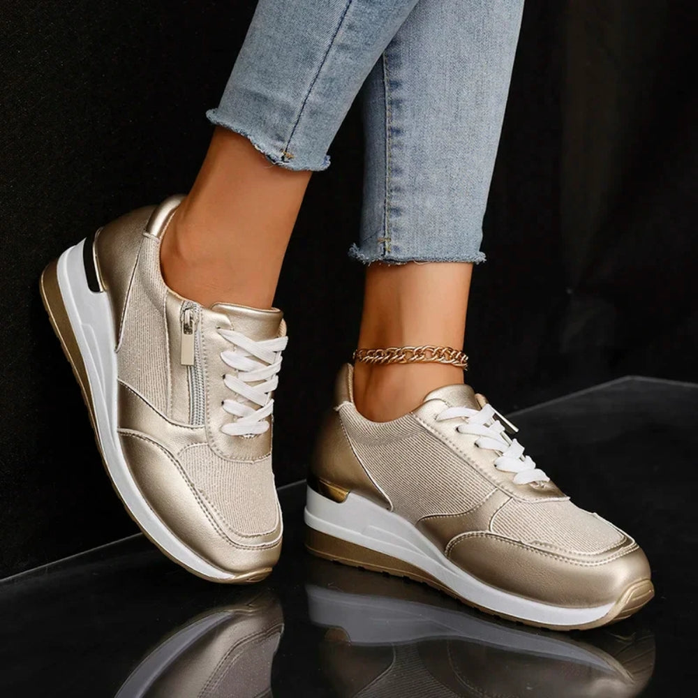 Schuhe in Metallic-Optik für Frauen – Leichtgewichtig mit Schnürung und Reißverschluss