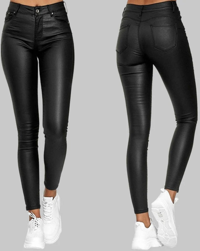 Schwarze Stretch-Hose in Lederoptik – Unisex Skinny Style für Casual oder Formal