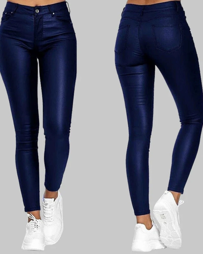 Schwarze Stretch-Hose in Lederoptik – Unisex Skinny Style für Casual oder Formal