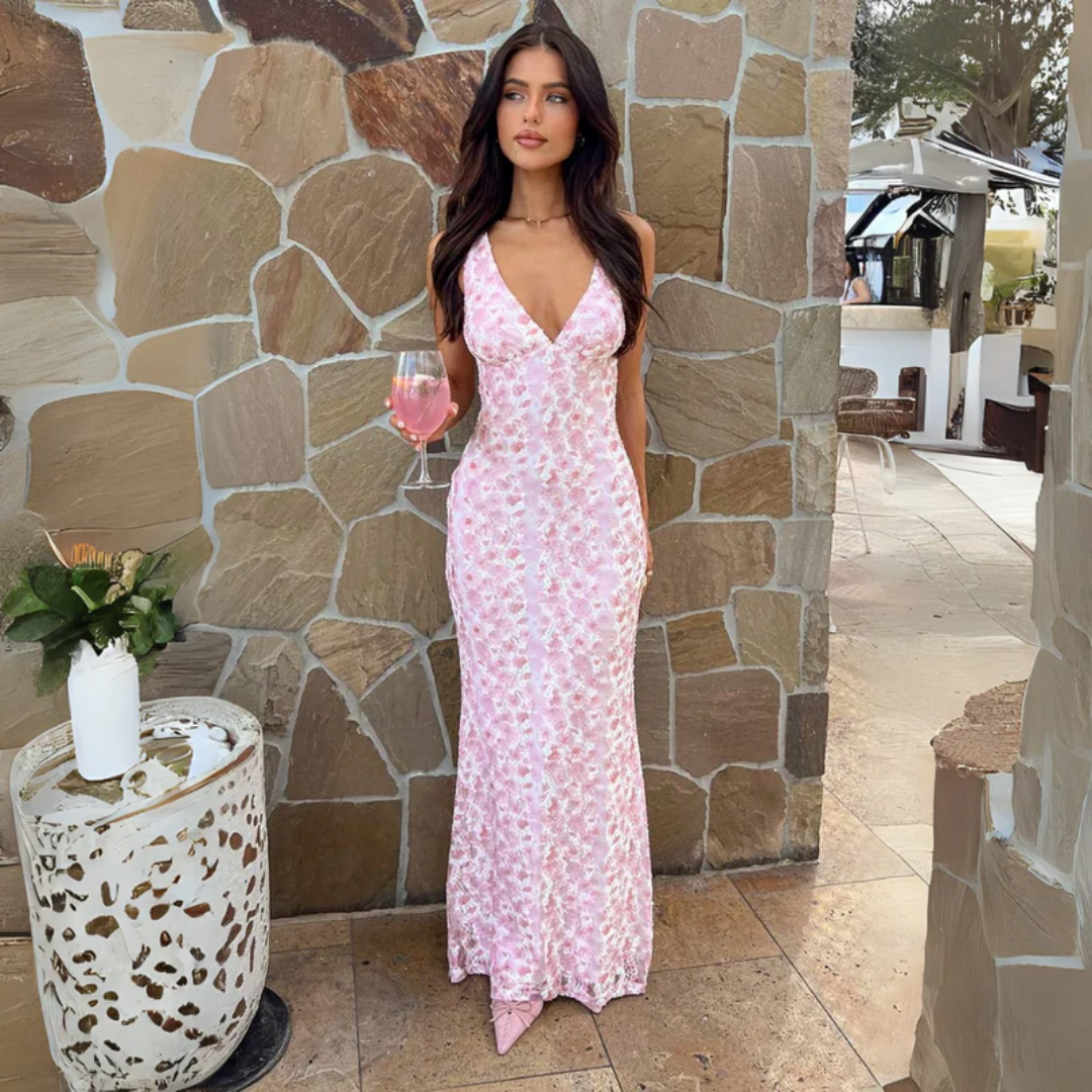 Sigrid | Damen Maxi Kleid Für Hochzeitsgast Mit Blumenmuster