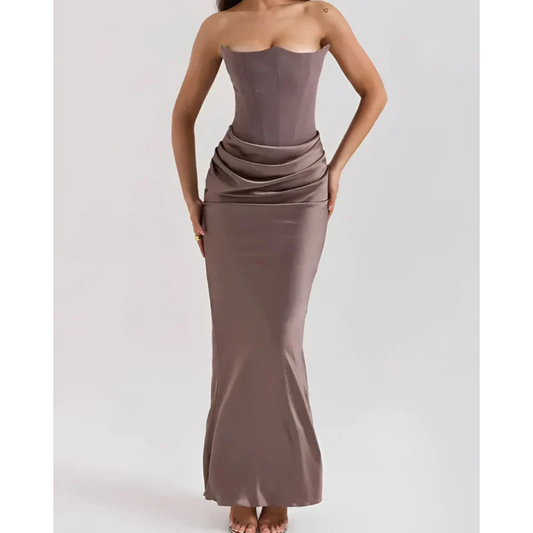 Sigrun | Damen Maxi Kleid Hochzeitsgast Drapiert Für Anlass