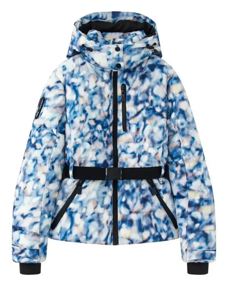 Skijacke Damen – Taillierte Winterjacke mit Gürtel und Kapuze