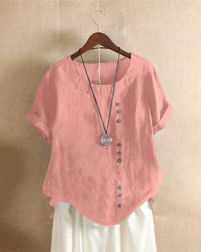 Sommerbluse mit Rundhalsausschnitt und kurzen Ärmeln für Damen