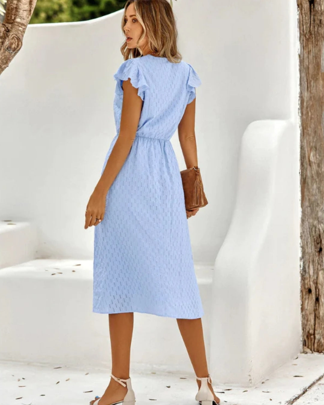 Sommerkleid für Damen mit kurzen Rüschenärmeln | Midi