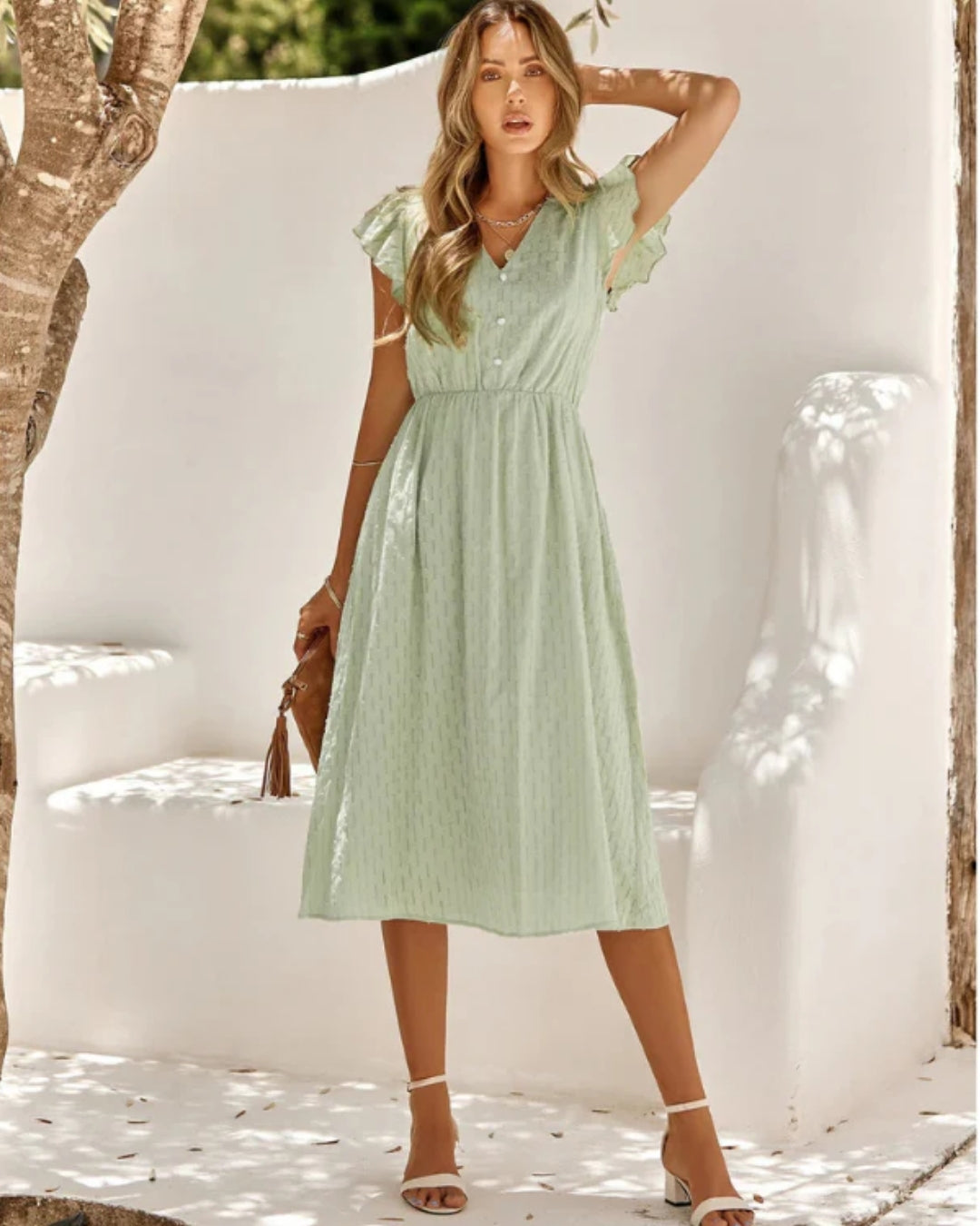 Sommerkleid für Damen mit kurzen Rüschenärmeln | Midi
