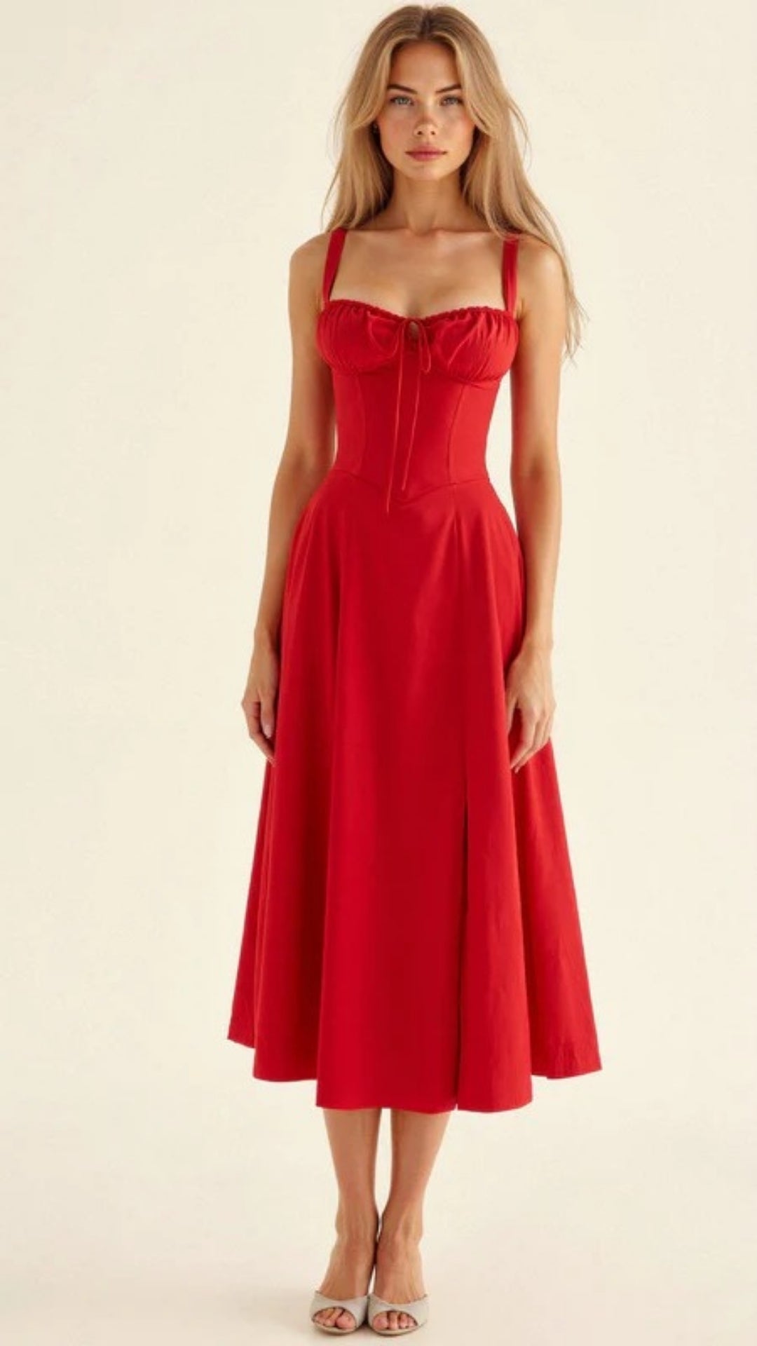 Sommerliches Damen Sommerkleid Midi mit Schlitz | Leichte Silhouette