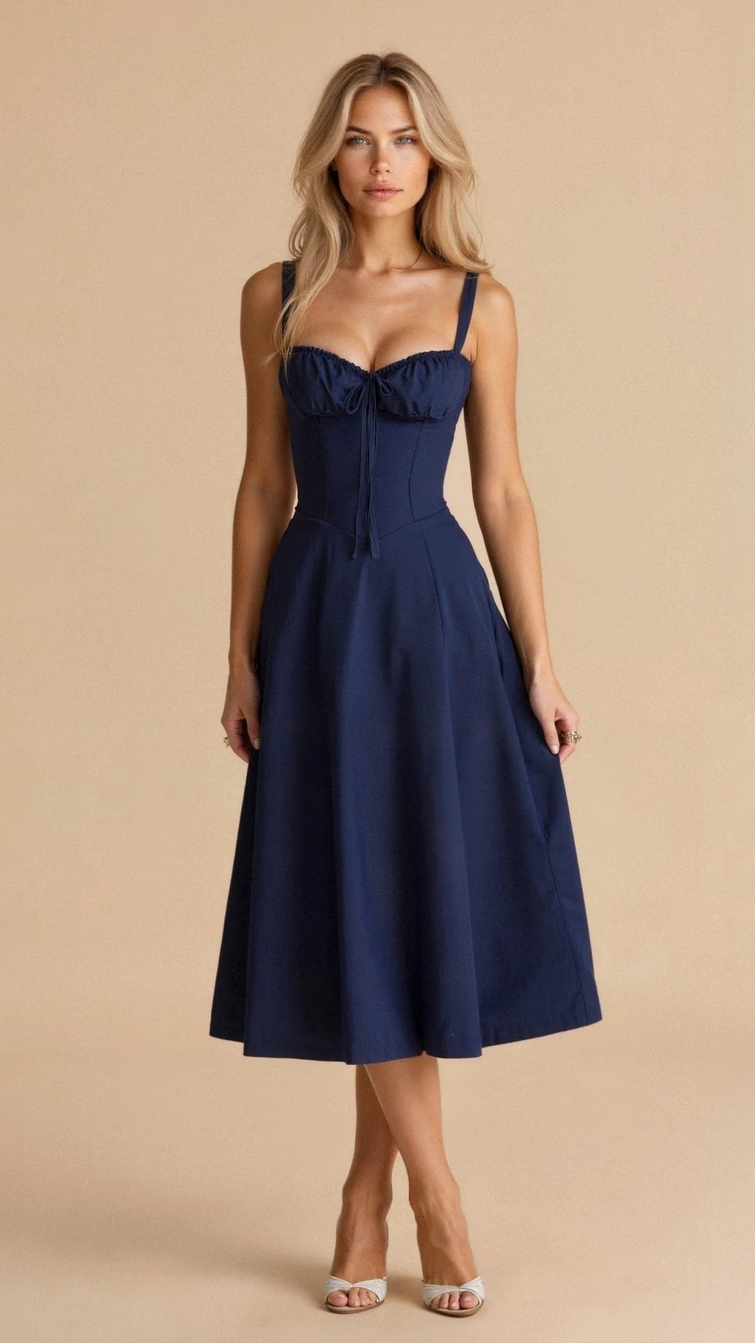 Sommerliches Damen Sommerkleid Midi mit Schlitz | Leichte Silhouette