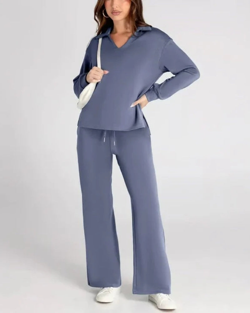 Sport Jogginganzug - Damen V-Ausschnitt Langarm Sweatshirt und Hose