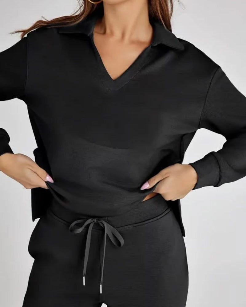 Sport Jogginganzug - Damen V-Ausschnitt Langarm Sweatshirt und Hose
