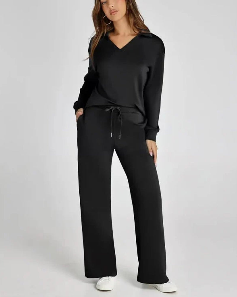 Sport Jogginganzug - Damen V-Ausschnitt Langarm Sweatshirt und Hose