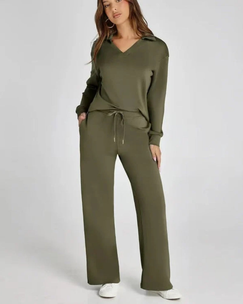 Sport Jogginganzug - Damen V-Ausschnitt Langarm Sweatshirt und Hose