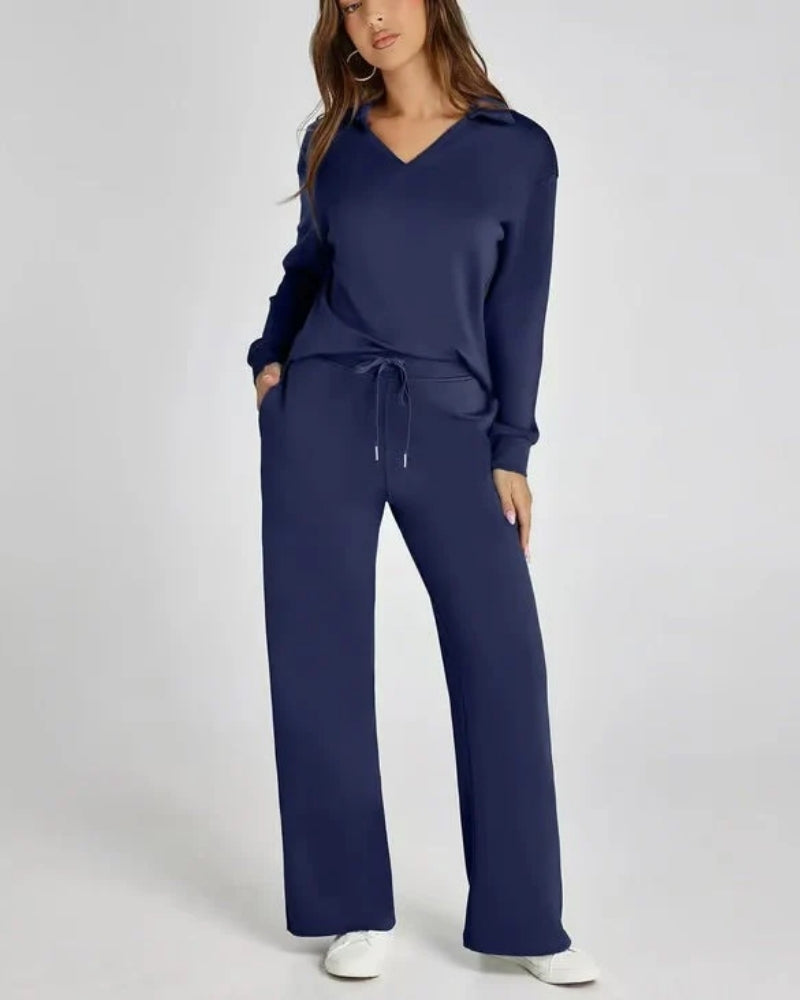 Sport Jogginganzug - Damen V-Ausschnitt Langarm Sweatshirt und Hose