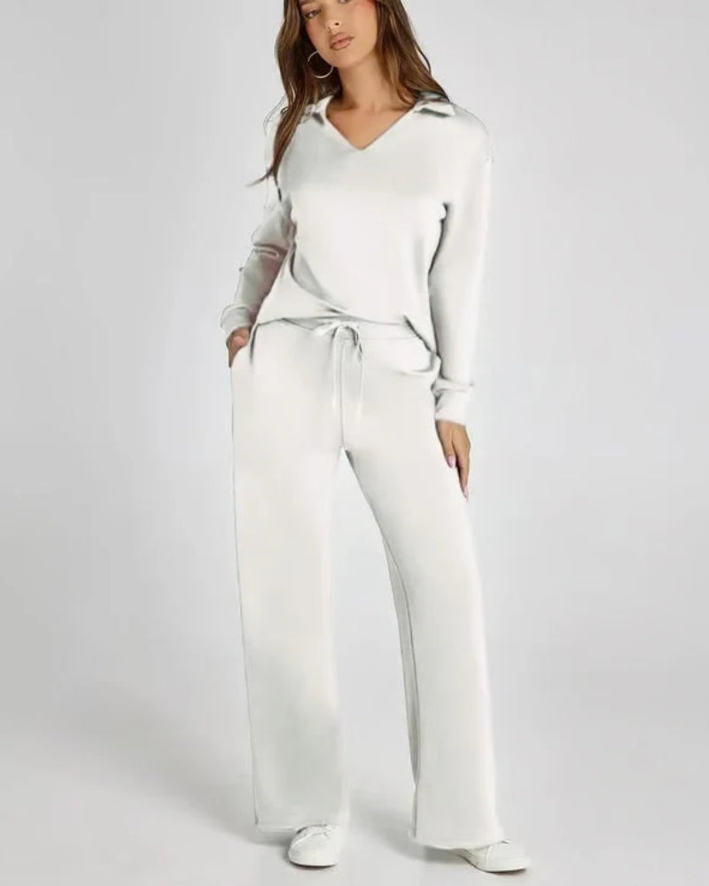 Sport Jogginganzug - Damen V-Ausschnitt Langarm Sweatshirt und Hose