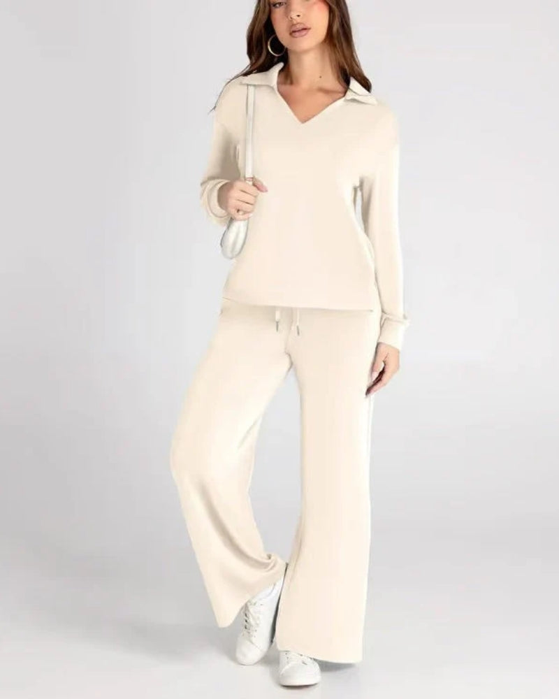 Sport Jogginganzug - Damen V-Ausschnitt Langarm Sweatshirt und Hose