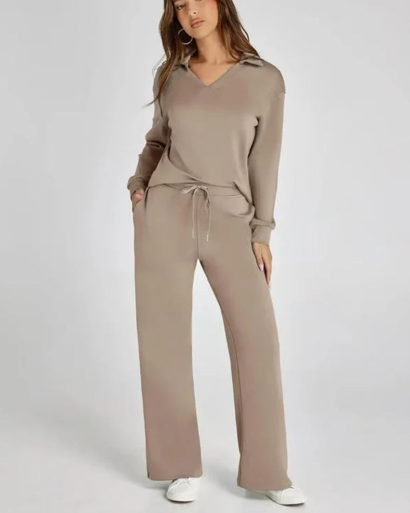 Sport Jogginganzug - Damen V-Ausschnitt Langarm Sweatshirt und Hose