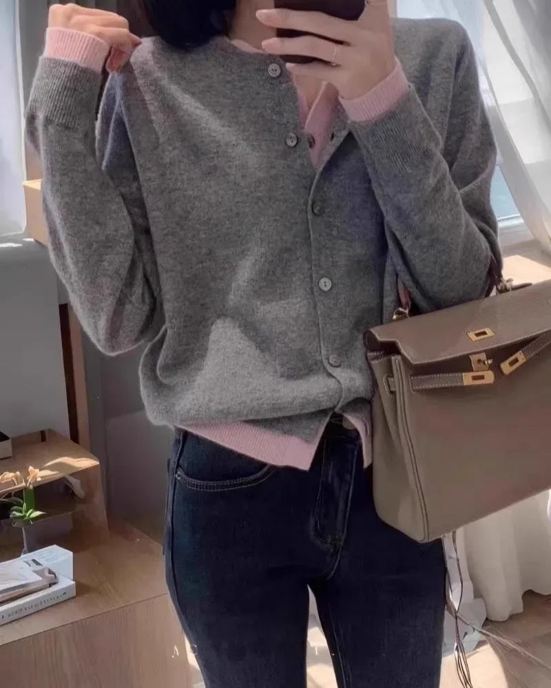 Strickjacke Damen 100% Kaschmir – Klassischer Pullover für Herbst und Winter