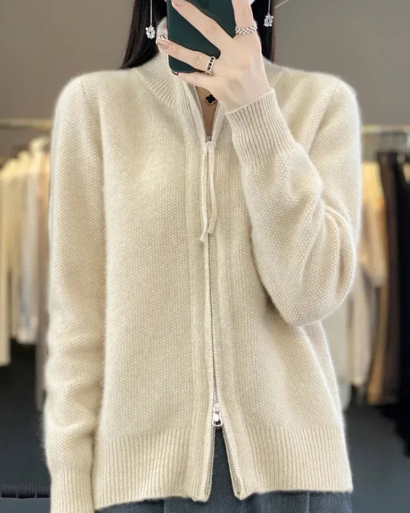 Strickjacke Damen 100% Merinowolle – Warmer Pullover für Herbst und Winter