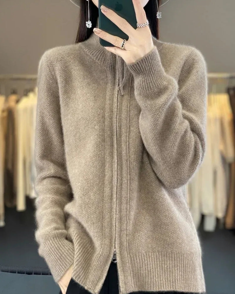 Strickjacke Damen 100% Merinowolle – Warmer Pullover für Herbst und Winter