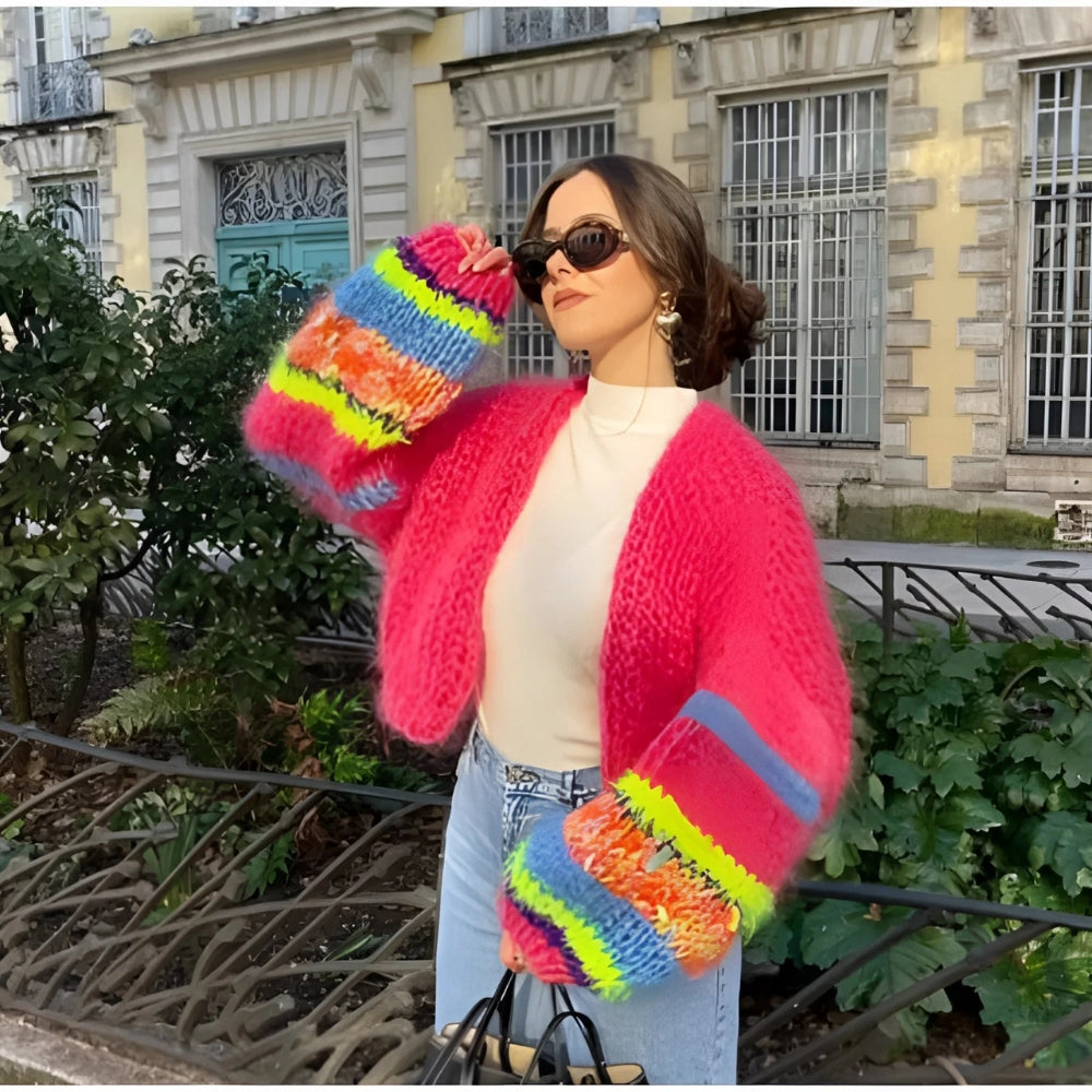 Strickjacke Damen – Patchwork-Muster für Wintertage