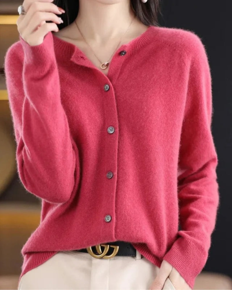 Strickjacke mit V-Ausschnitt für Damen – Garderobe mit langen Ärmeln