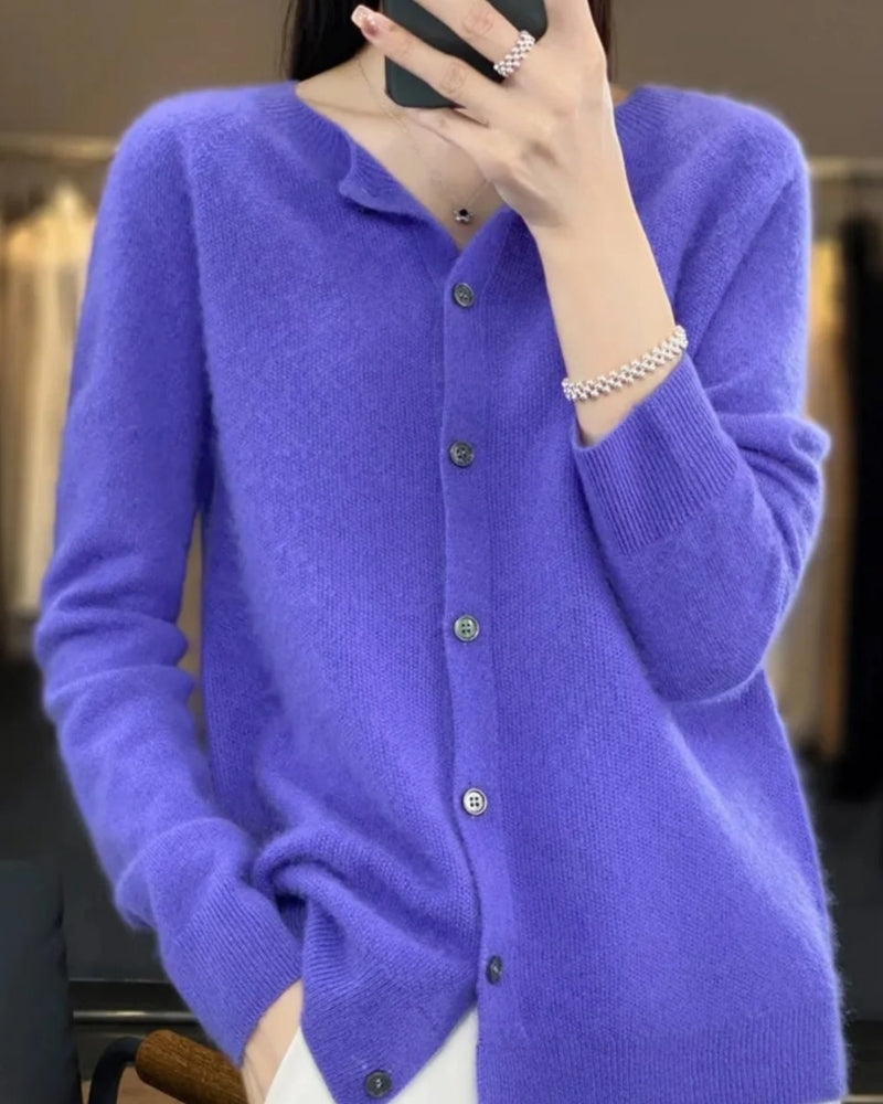 Strickjacke mit V-Ausschnitt für Damen – Garderobe mit langen Ärmeln