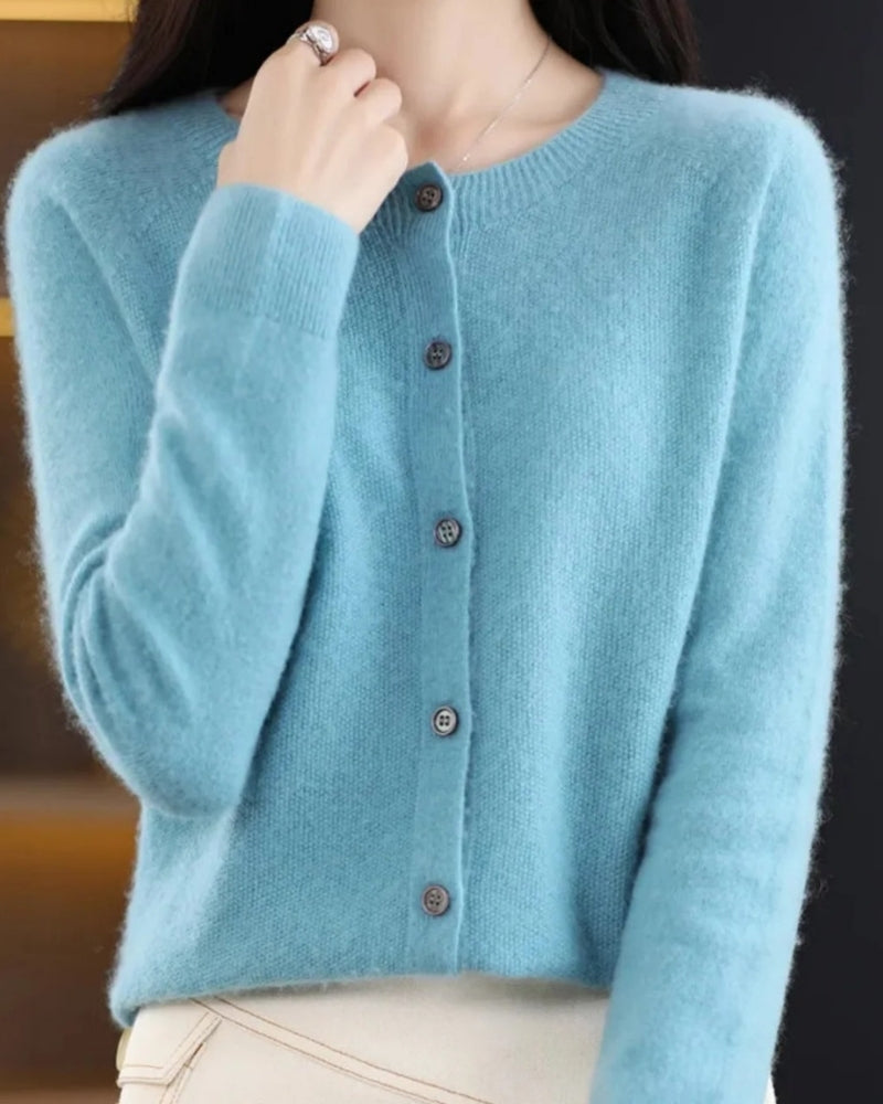 Strickjacke mit V-Ausschnitt für Damen – Garderobe mit langen Ärmeln