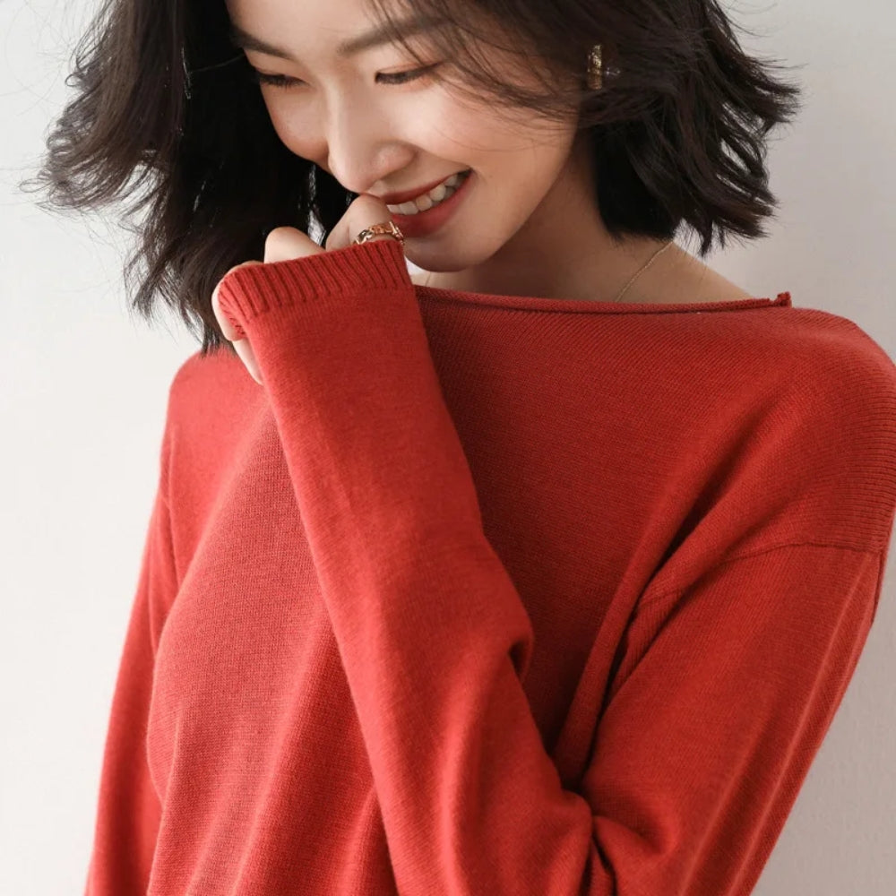 Strickpullover mit O-Ausschnitt - Leicht und lässig mit langen Ärmeln für Frauen
