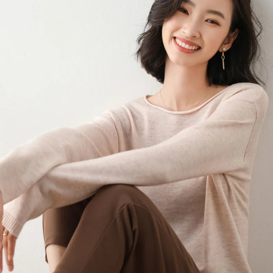 Strickpullover mit O-Ausschnitt - Leicht und lässig mit langen Ärmeln für Frauen