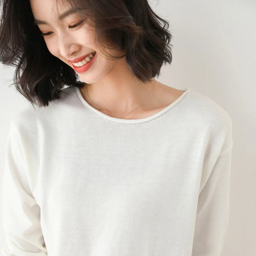 Strickpullover mit O-Ausschnitt - Leicht und lässig mit langen Ärmeln für Frauen