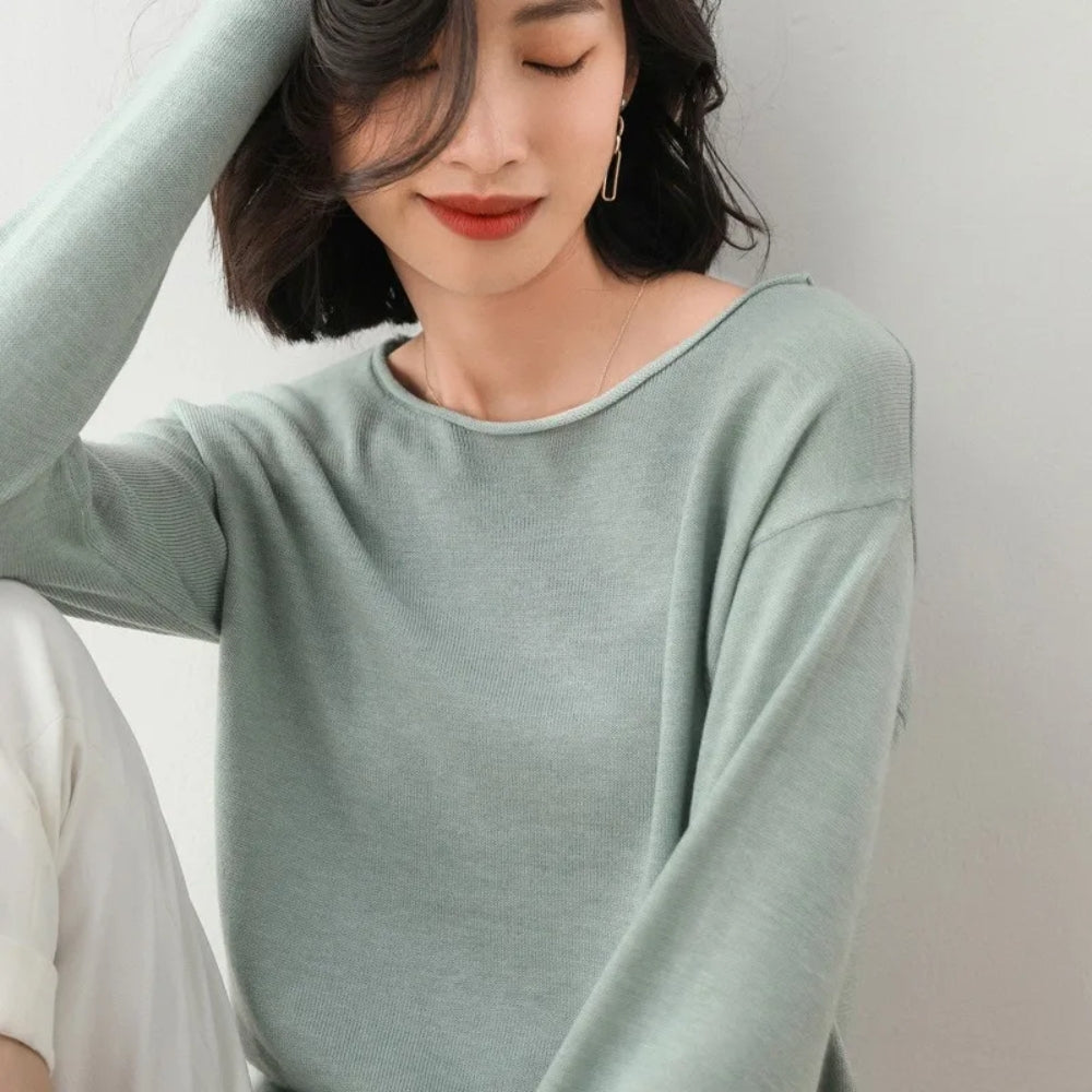 Strickpullover mit O-Ausschnitt - Leicht und lässig mit langen Ärmeln für Frauen