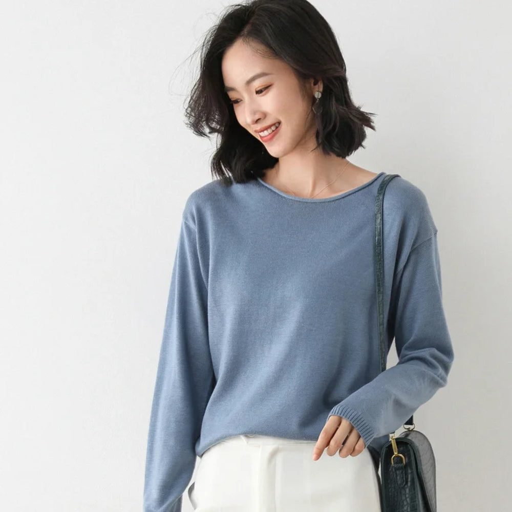 Strickpullover mit O-Ausschnitt - Leicht und lässig mit langen Ärmeln für Frauen