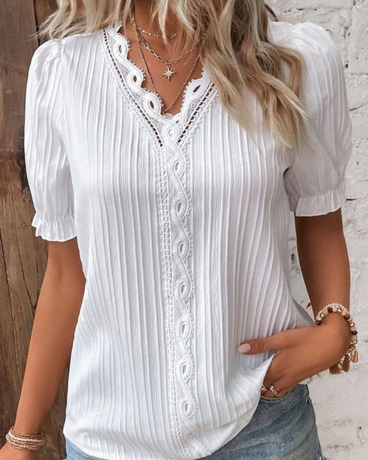 Strukturierte Damenbluse mit V-Ausschnitt – Bluse für Alltag und Kombinationen