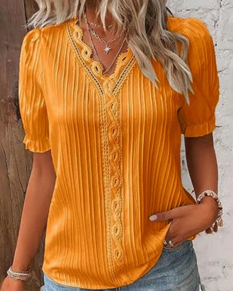 Strukturierte Damenbluse mit V-Ausschnitt – Bluse für Alltag und Kombinationen