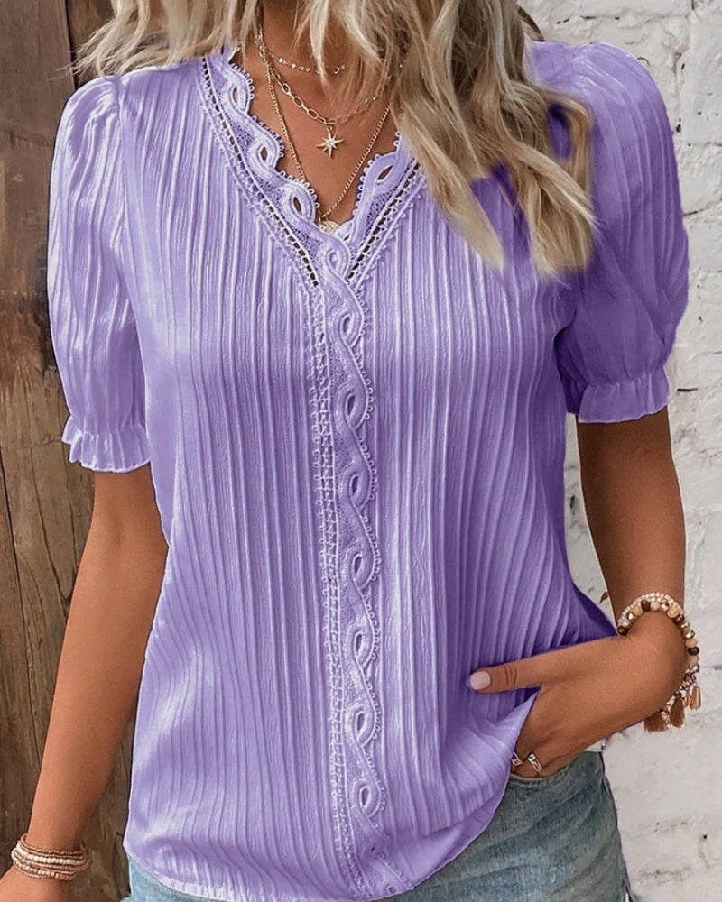 Strukturierte Damenbluse mit V-Ausschnitt – Bluse für Alltag und Kombinationen