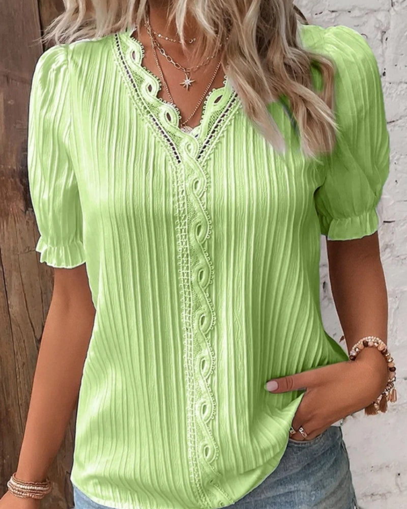 Strukturierte Damenbluse mit V-Ausschnitt – Bluse für Alltag und Kombinationen