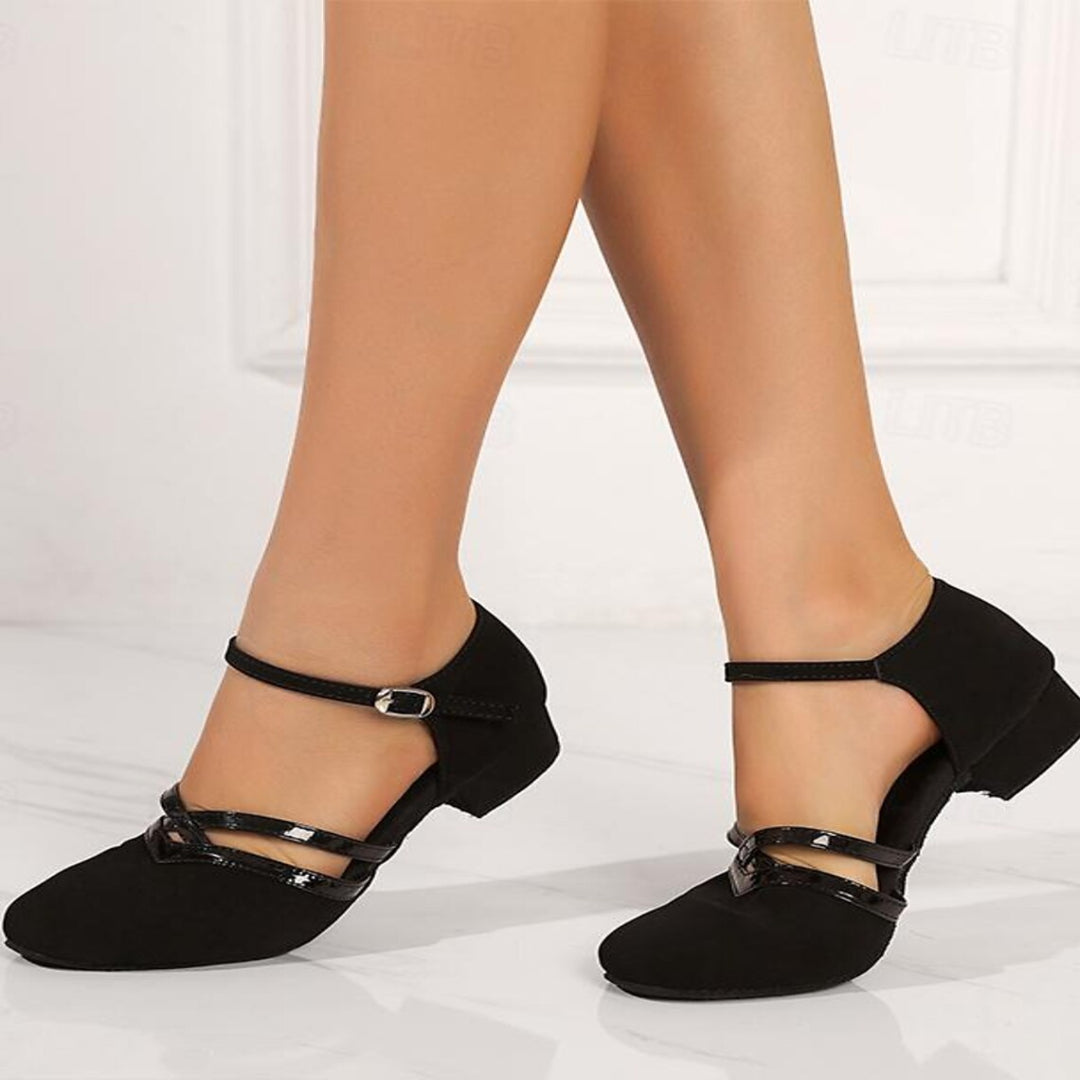 Tanzschuhe Damen – Moderne Geschlossene Schuhe mit Niedrigem Absatz und Riemchenverschluss