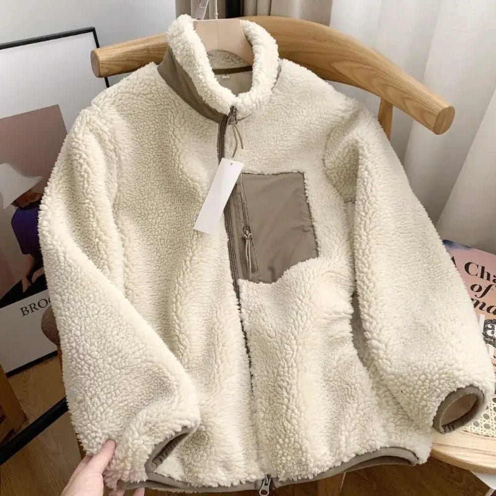 Teddy Fleece Übergangsjacke Damen – Alltagstaugliche Jacke mit Stehkragen